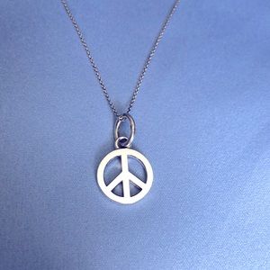 Authentic Tiffany & Co. 16” Silver Peace Sign Necklace
